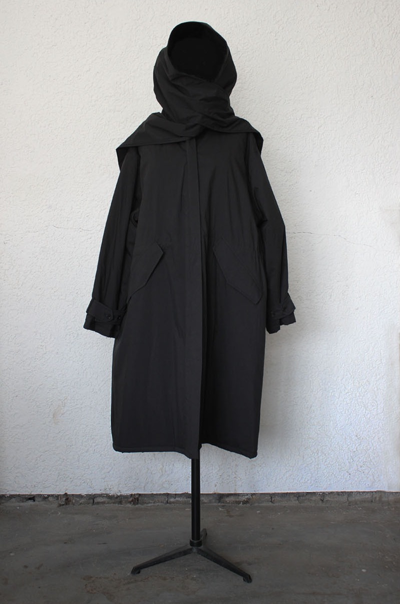 Airy Wrap Hood Coat BLACK