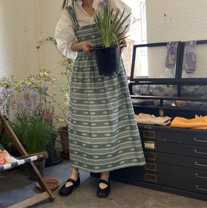 Vintage green stripe dress
