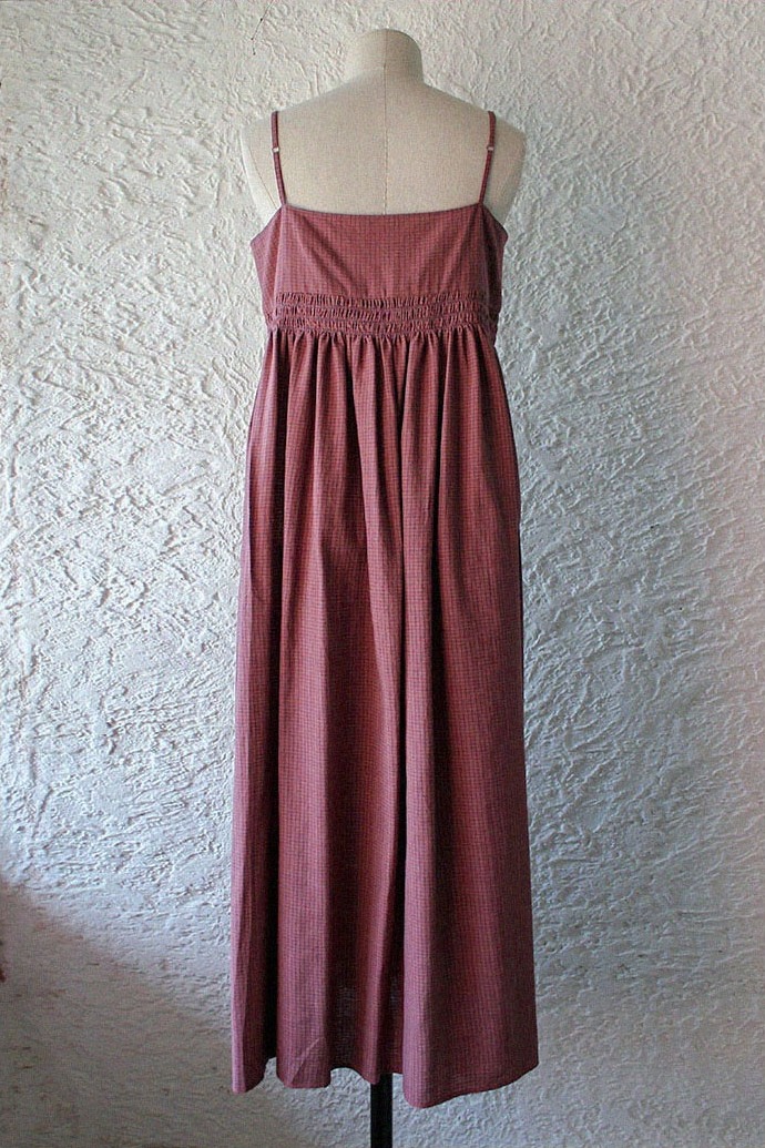 Smocking khadi cotton dress - Burgundy navycheck