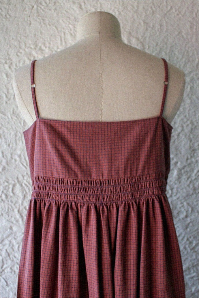 Smocking khadi cotton dress - Burgundy navycheck