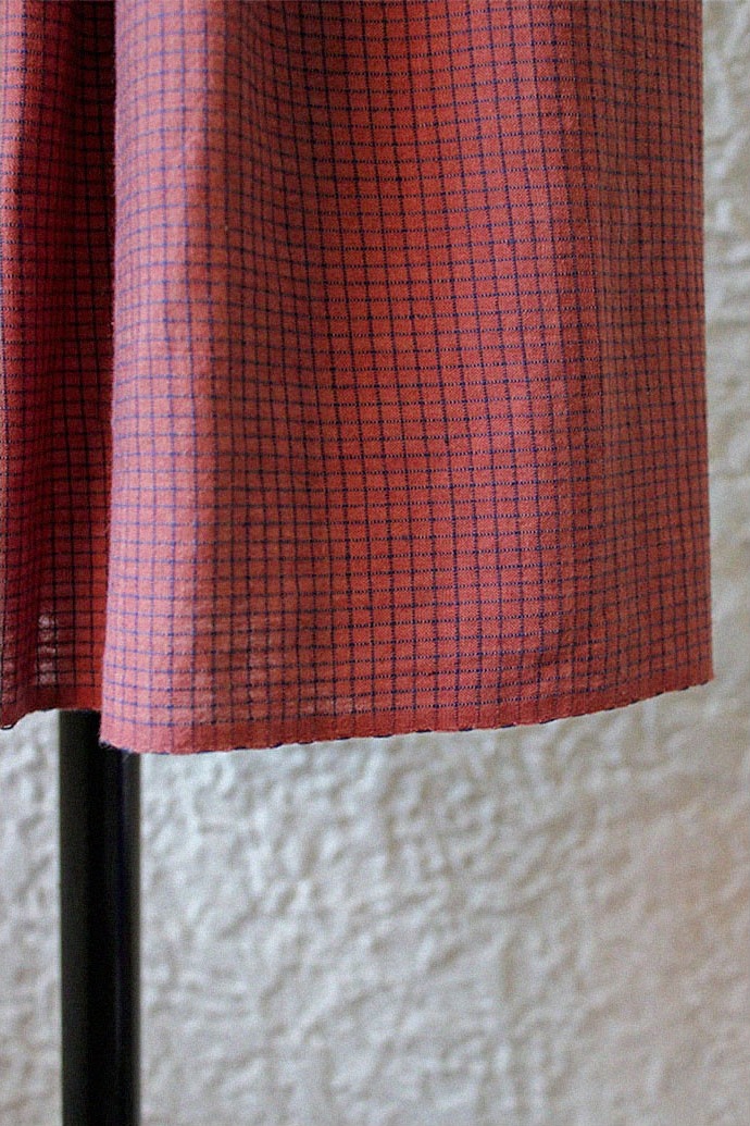 Smocking khadi cotton dress - Burgundy navycheck