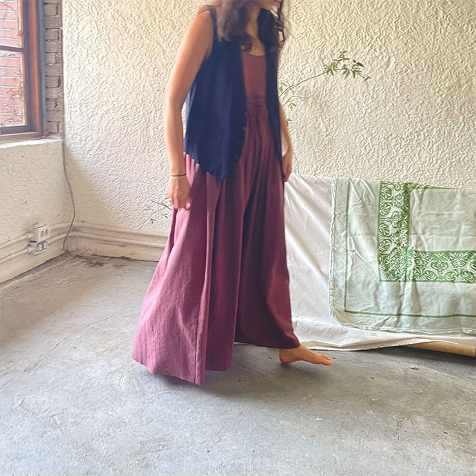 Smocking khadi cotton dress - Burgundy navycheck