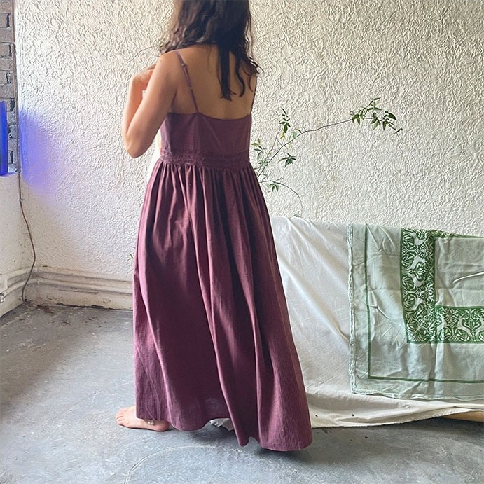 Smocking khadi cotton dress - Burgundy navycheck