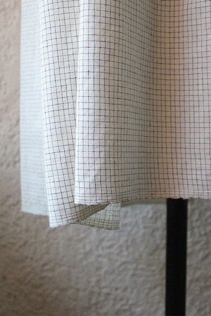 Smocking khadi cotton dress - Ecru navy check