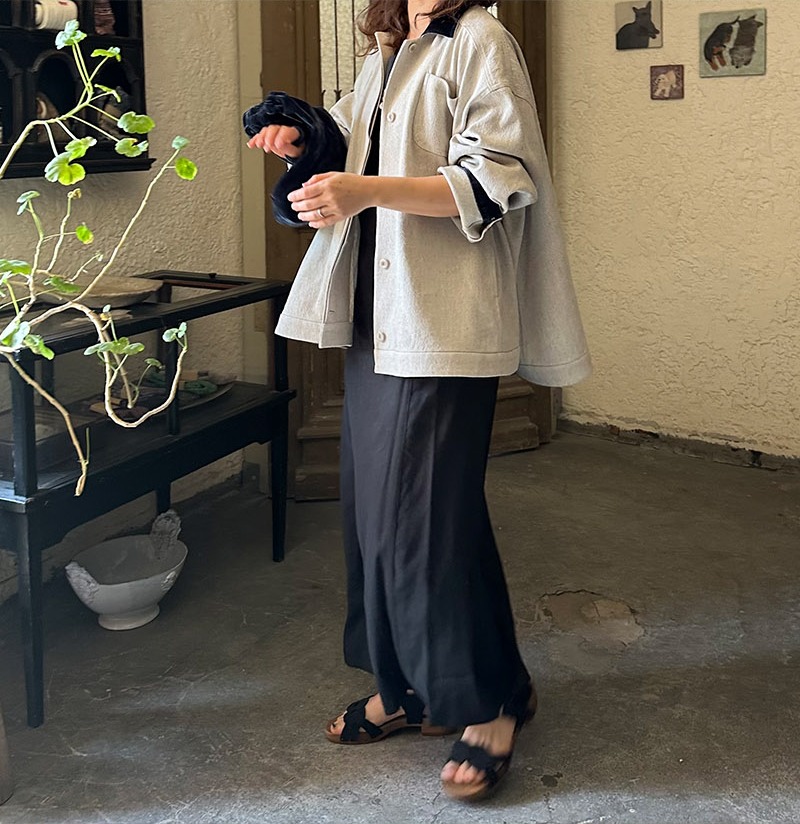 Linen full flare jacket (2 colors) Charcoal