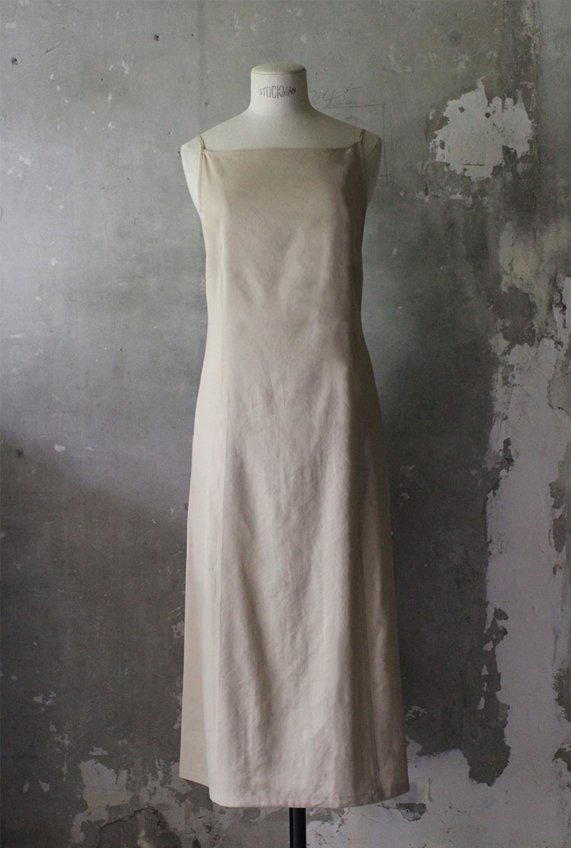Backless Slip Linen Dress Beige