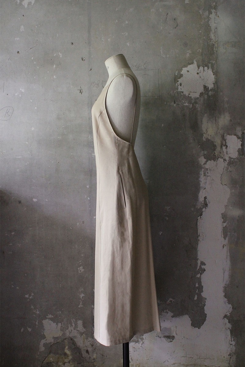 Backless Slip Linen Dress Beige