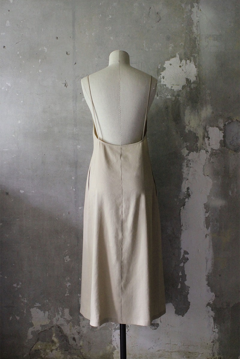 Backless Slip Linen Dress Beige