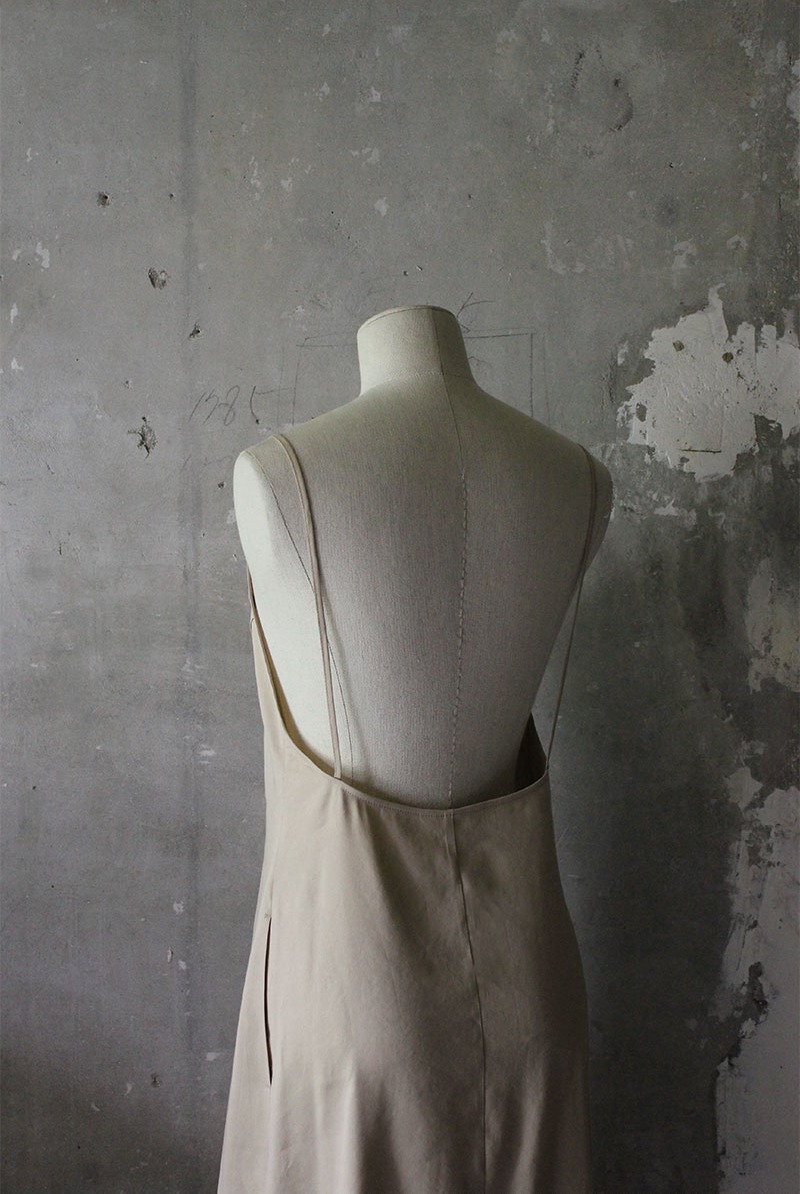 Backless Slip Linen Dress Beige