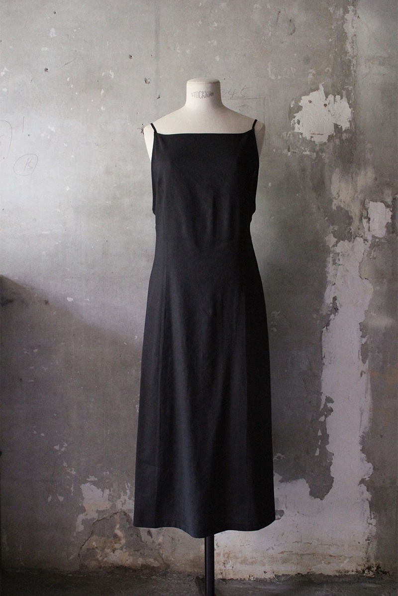 Backless Slip Linen Dress Black