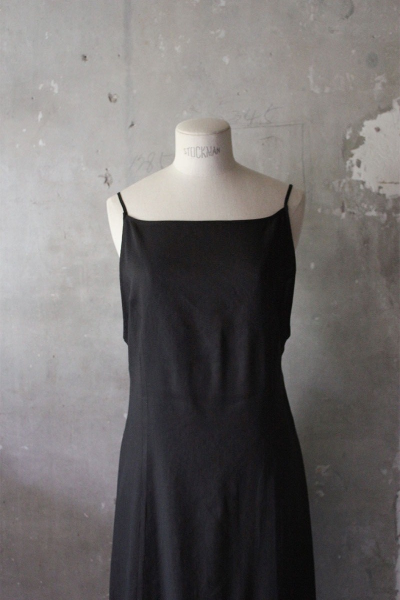Backless Slip Linen Dress Black