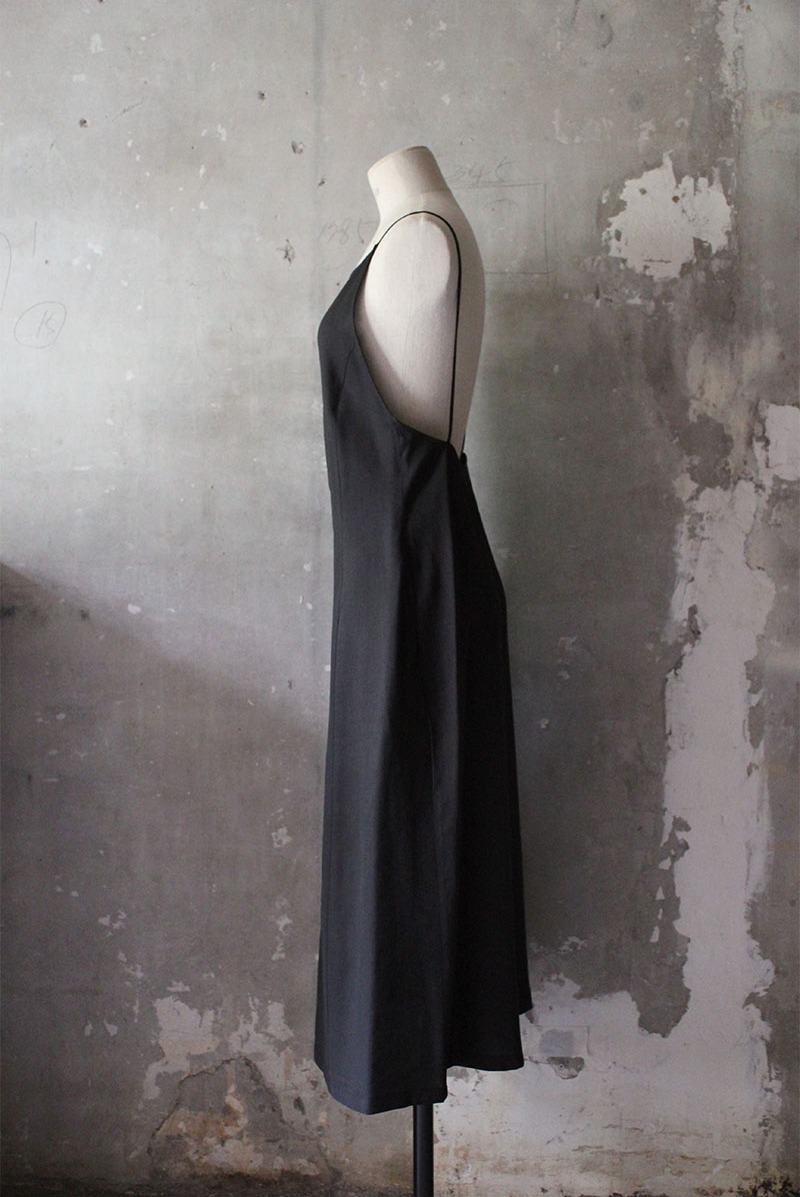 Backless Slip Linen Dress Black