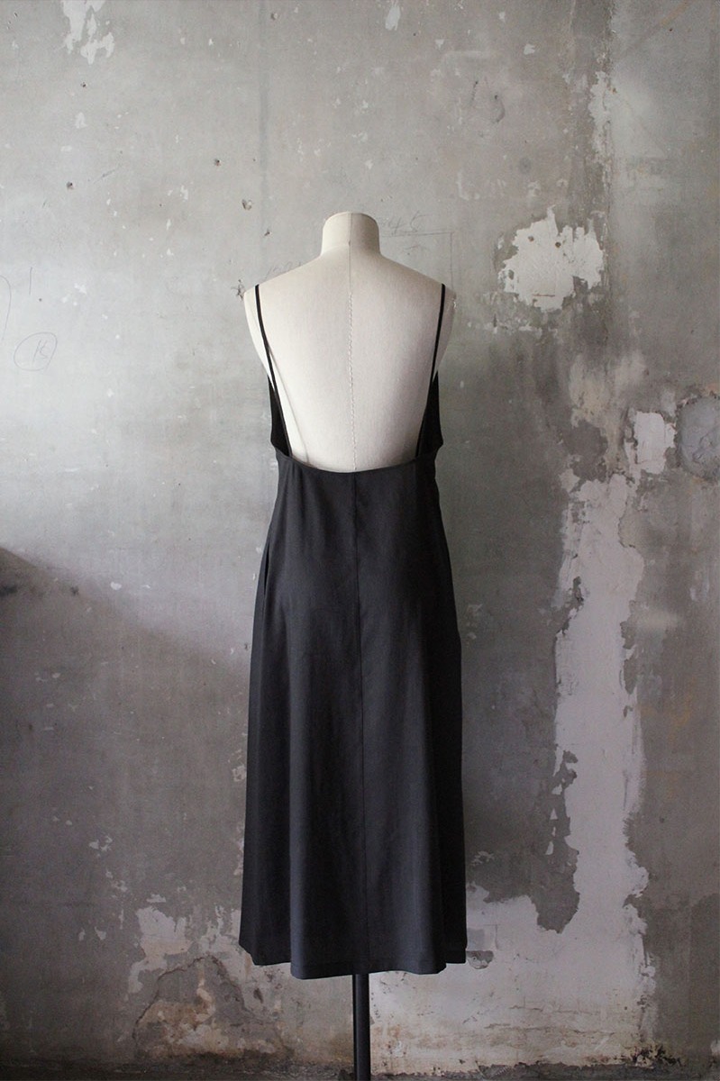 Backless Slip Linen Dress Black