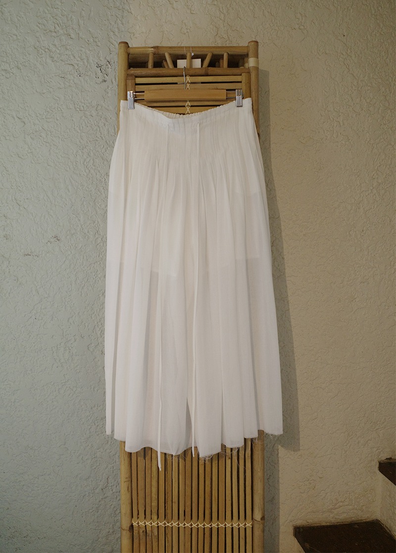 Full tuck cotton skirt pants WHITE