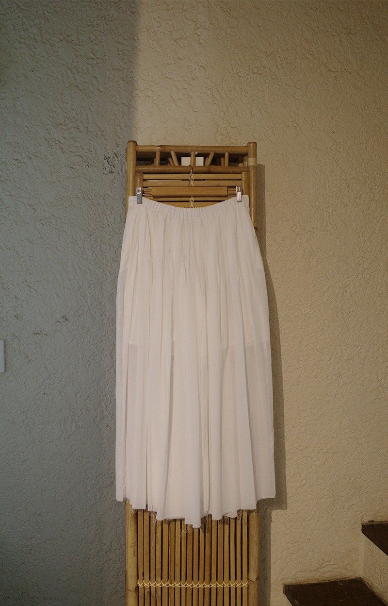 Full tuck cotton skirt pants WHITE